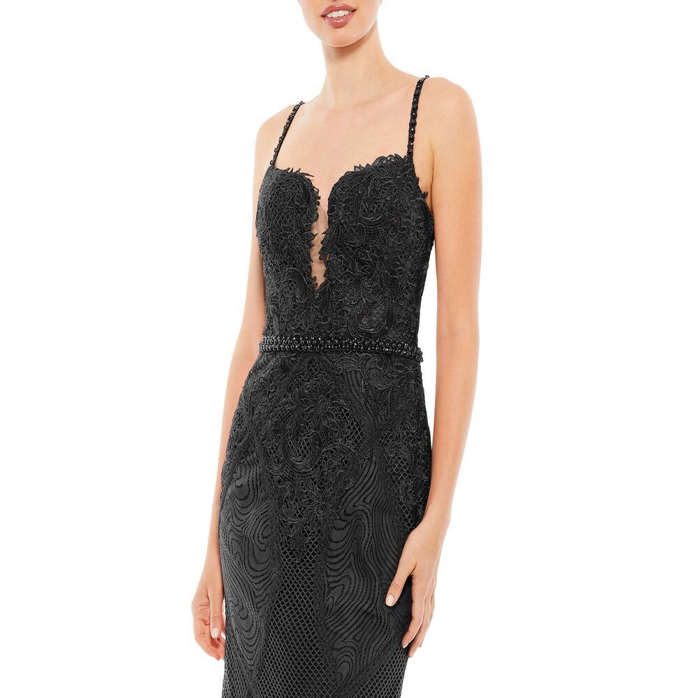 Mac Duggal Black Embroidered Sleeveless Plunge Neck Trumpet Gown Size 6 NWT - Picture 2 of 12